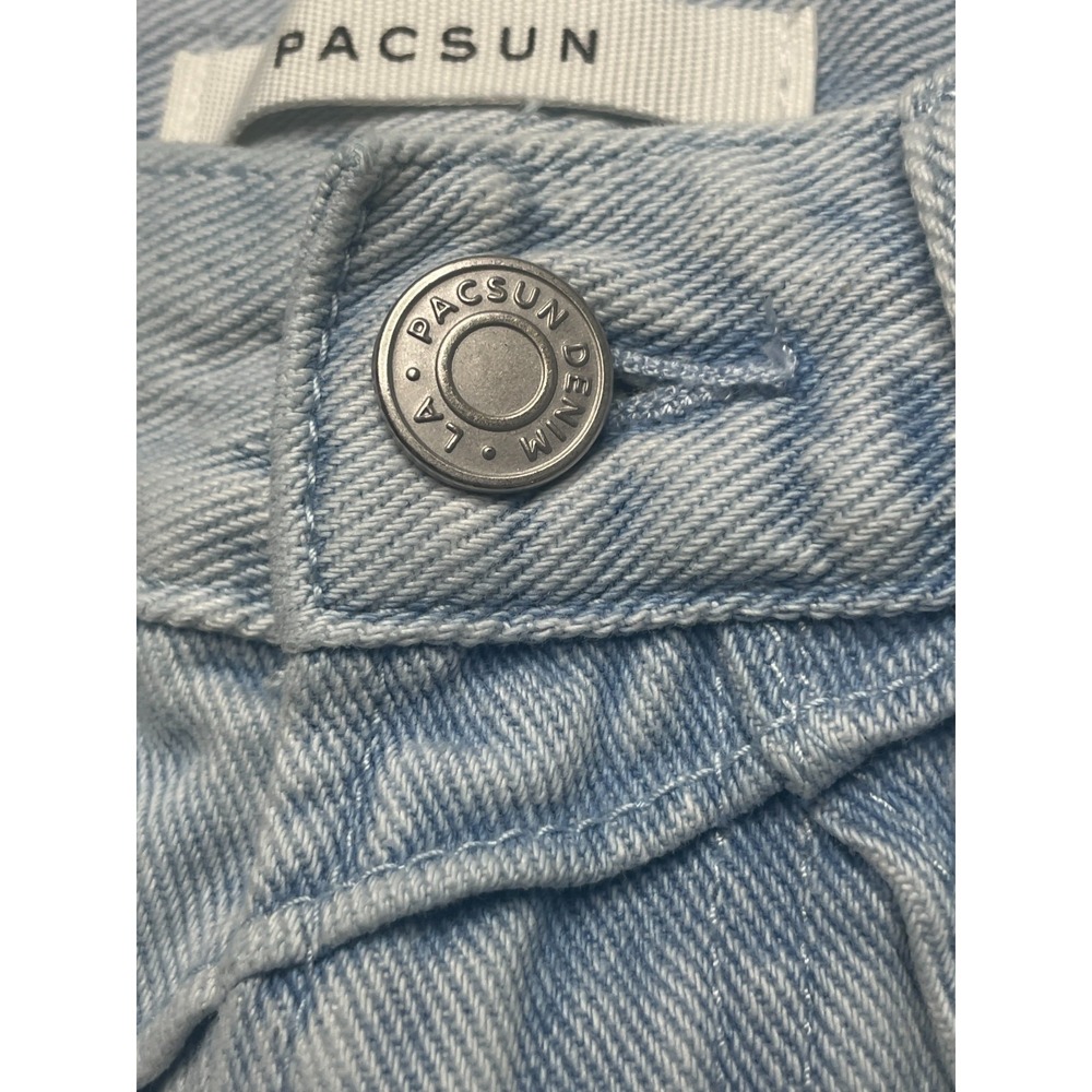 PacSun Women's 25 Vintage High Rise Light Wash Crisscross Raw Hem Denim Shorts - Picture 4 of 16
